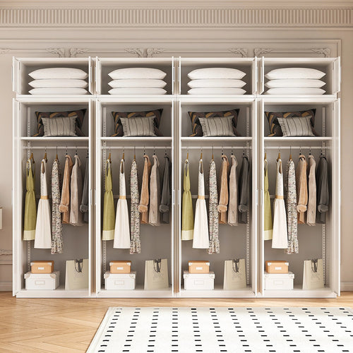 320x240cm 8-Door White Steel Hanging Wardrobe with White Handle Storage Cabinet