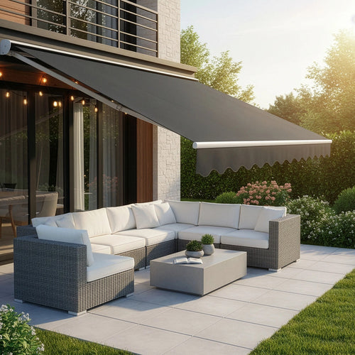 Automatic Retractable Awning 4x3m - Grey Outdoor Wall Sunshade
