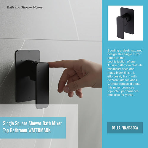 Single Square Shower Bath Mixer Tap Bathroom WATERMARK Approved - Black