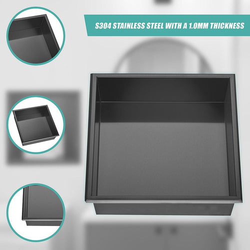 336 x 336 x 101mm Shower Niche Single Shelf Organizer No Tile Needed in Black Finish