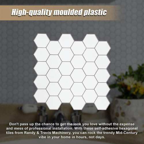 Tiles 3D Peel and Stick Wall Tile Hexagon White 10 Sheets