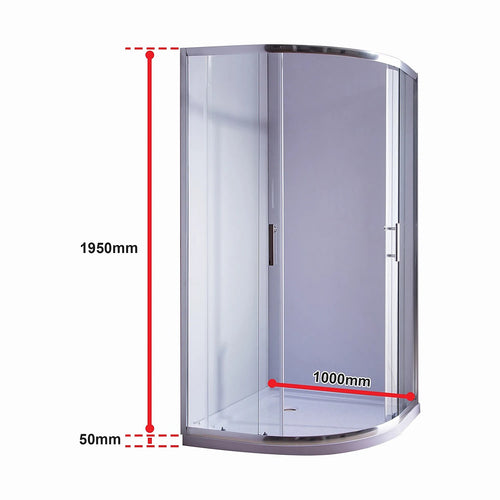 100x100cm Rounded Sliding 6mm Curved Shower Screen – Chrome Hardware with Base