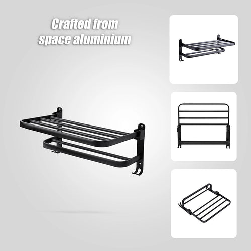 Towel Rack Folding Holder with Hook Accessories Wall Hanger Aluminium Bar Shelf