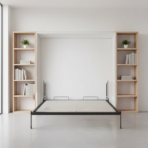 Queen Wall Bed in White – Space Saving Murphy Bed Kit with Black Door Handle