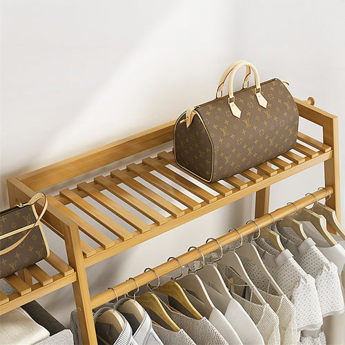 190cm Freestanding Bamboo Clothing Rack – Wood Bedroom Rail