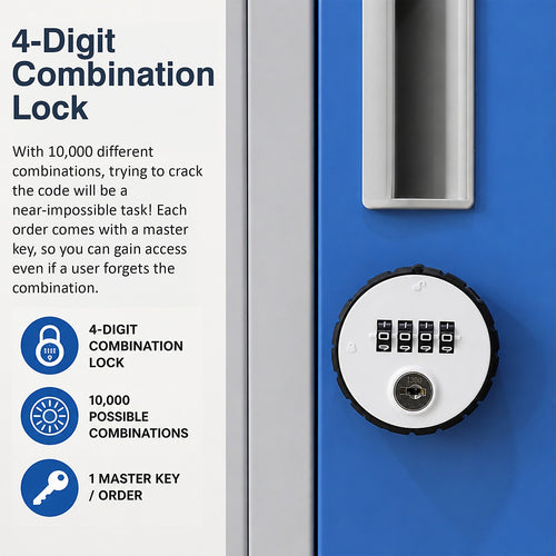 12-Door Steel Locker – Grey with Blue Door, 4-Digit Combination Lock