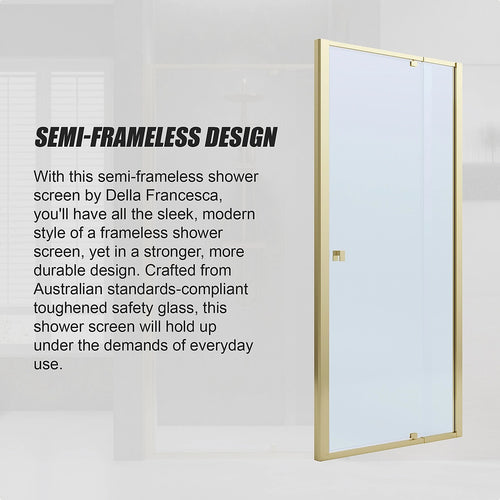Adjustable Semi Frameless Shower Screen Front: (74~82)x195cm with Gold Hardware and No Side Return
