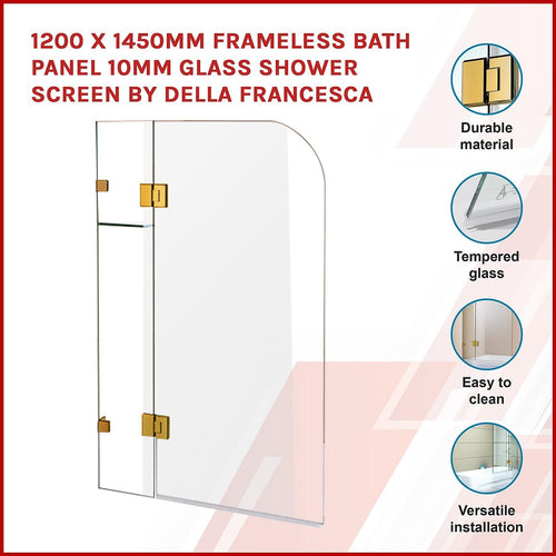 Frameless Glass Bath Screen 120 x 145cm Gold Finish
