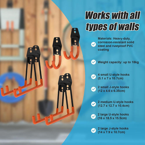 12-Pack Wall Mount Garage Hooks Tool Storage Workshop Organiser Heavy Duty Steel