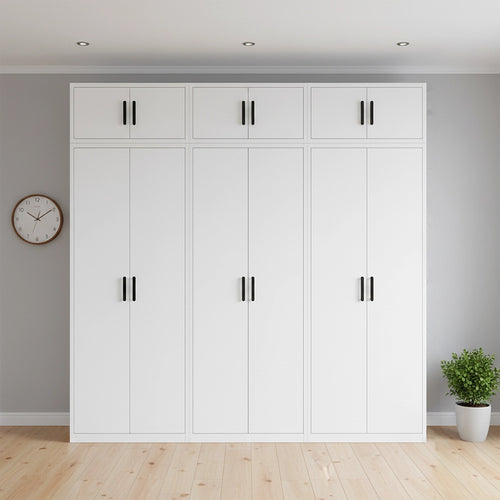 240x240cm 6-Door White Steel Hanging Wardrobe with Black Handle Storage Cabinet