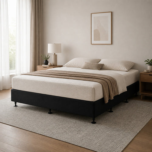 Queen Slatted Ensemble Bed Base - Black Linen Breathable Cover