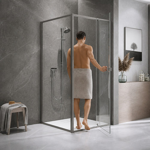 Semi-Frameless Shower Screen – Gunmetal, Front: (82~90)x195cm, Side: (89~92)x195cm
