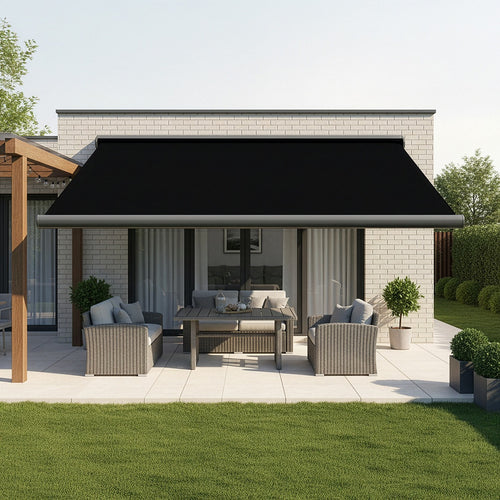 Heavy Duty Full Cassette Retractable Awning: Motorised 5.5x3m Black Sunshade