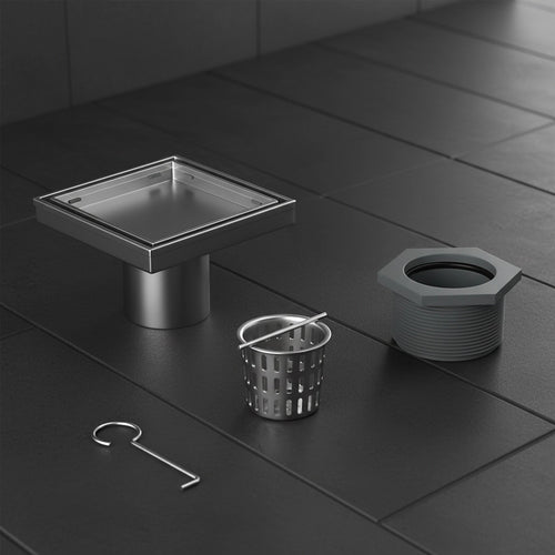 15 x 15cm Square Shower Drain with Tile Insert Grate – Chrome Stainless Steel