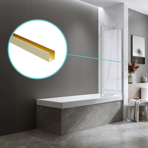 100cm Frameless Glass Bath Screen with Channel and Stainless Steel Hinges- Gold