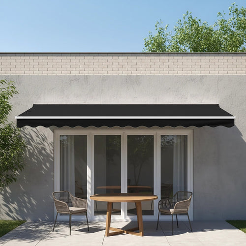 Automatic Retractable Awning 4x2.5m - Black Outdoor Wall Sunshade