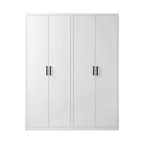 160x240cm 4-Door White Steel Hanging and Shelf Wardrobe with Black Handle Storage Cabinet