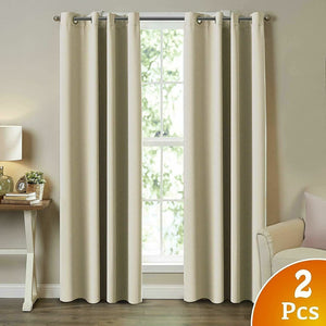 Cream 2X Blockout Curtains Blackout Window Curtain Draperies Pair Eyelet for Bedroom 132 x 160cm