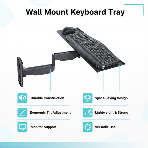 Wall Mount Keyboard Tray – Adjustable Folding Arm Workstation for Home & Office