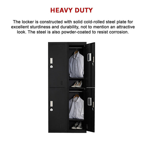Black Four-Door Office Gym Shed Storage Locker- 3-Digit Combination Lock