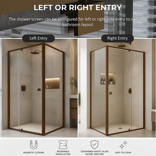 Semi-Frameless Shower Screen – Dust Brown, Front: (114~122)x195cm, Side: (89~92)x195cm