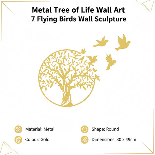 Metal Tree of Life Wall Art 7 Flying Birds Wall Sculpture