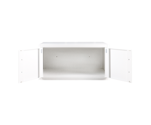 160cm 4-Door White Steel 2 Shelf Wardrobe, Above Storage - Gold Handle