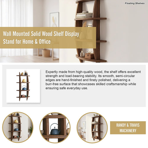 Wall Mounted Solid Wood Shelf Display Stand for Home & Office Storage & Décor