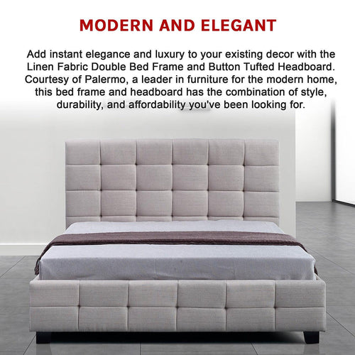 Double Beige Linen Fabric Deluxe Bed Frame