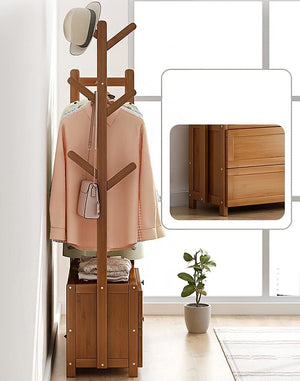 70cm Clothes Rack Stand Storage Shelves Modern Coat Tree - Dark Wood