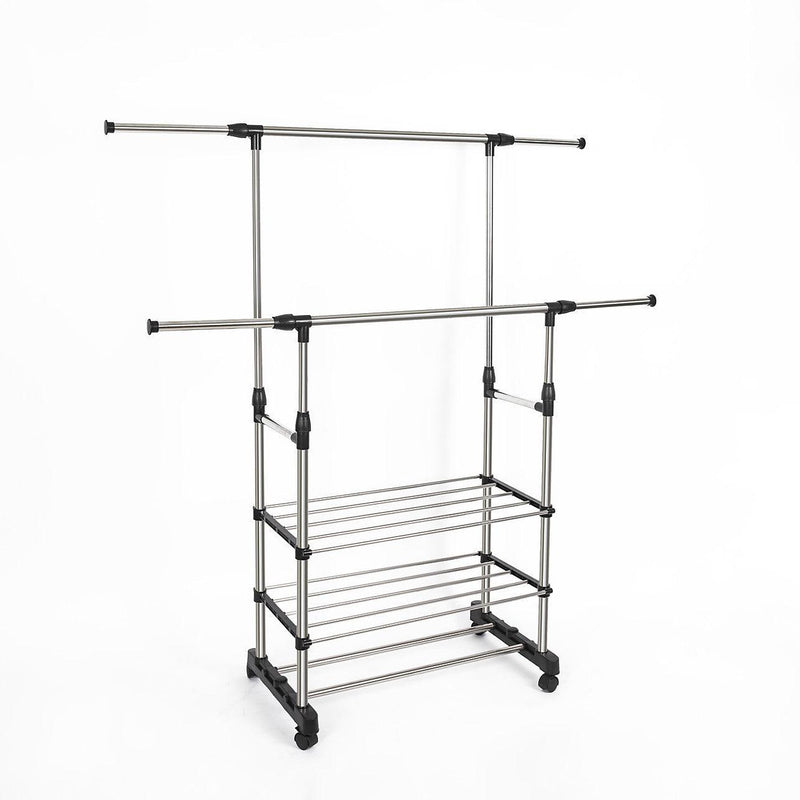 Heavy Duty Commercial Garment Rack Double Bar Rolling Collapsible Clothing Shelf Home