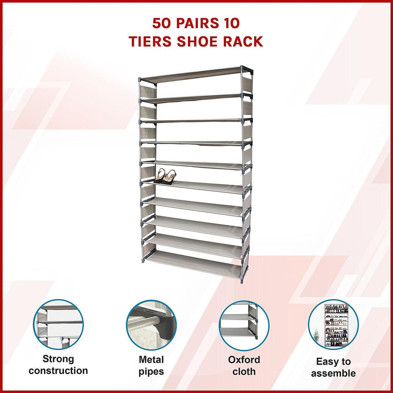 50 Pairs 10 Tiers Shoe Rack | FactoryFast.com.au