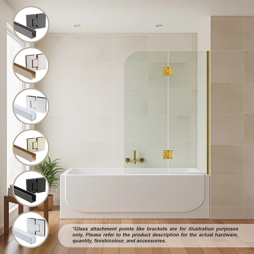 120cm Frameless Glass Bath Screen with Channel and Stainless Steel Hinges- Nickel