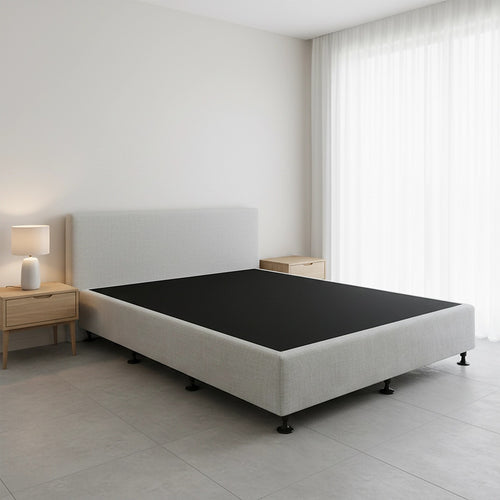 Queen Slatted Ensemble Bed Base - Grey Linen Breathable Cover