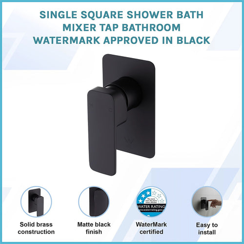 Single Square Shower Bath Mixer Tap Bathroom WATERMARK Approved - Black