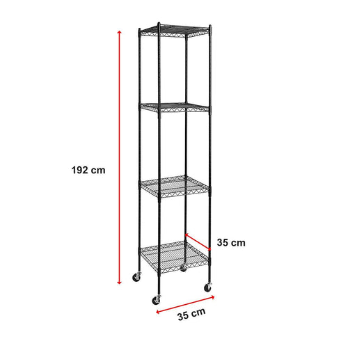 Modular Wire Storage Shelf 350 x 350 x 1800mm Steel Shelving - Baking Black Technology with Wheels