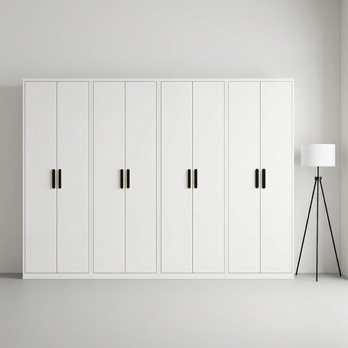 320x200cm 8-Door White Steel 1 Hanging and 3 Shelf Wardrobe with Black Handle Storage Cabinet