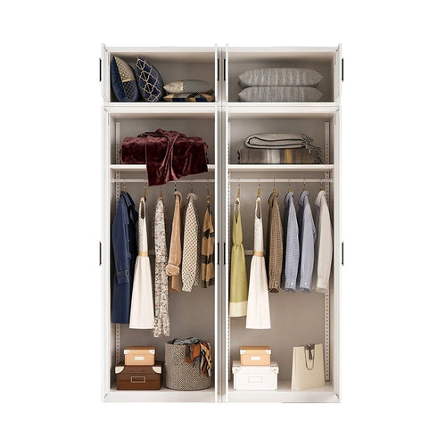 160x240cm 4-Door White Steel Hanging Wardrobe with Black Handle Storage Cabinet