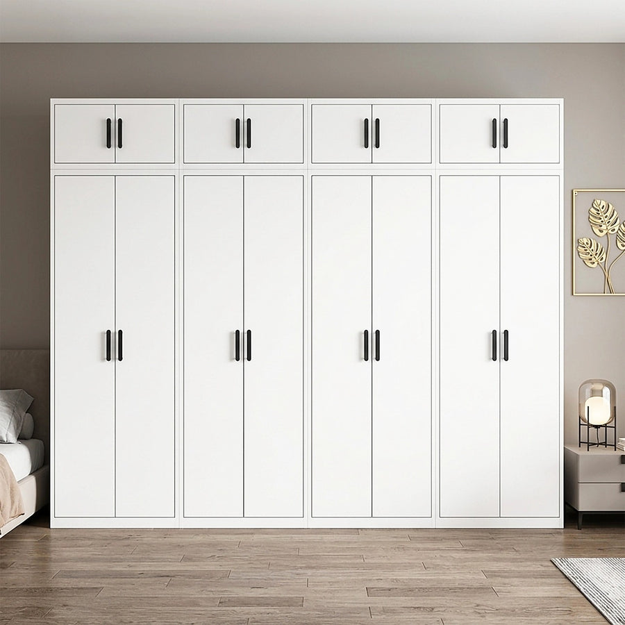320x240cm 8-Door White Steel Hanging Wardrobe with Black Handle Storage Cabinet