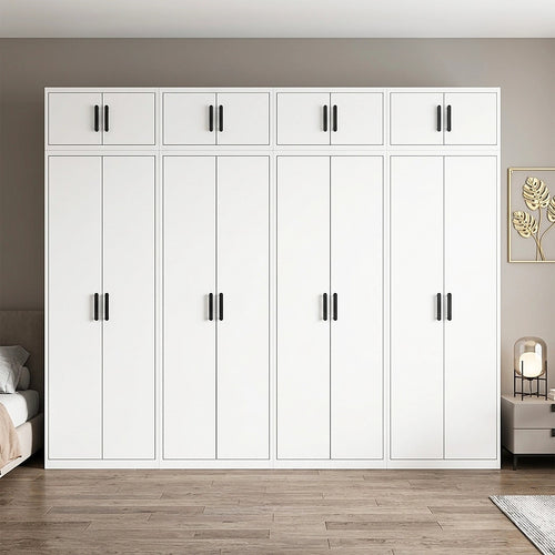 320x240cm 8-Door White Steel Hanging Wardrobe with Black Handle Storage Cabinet