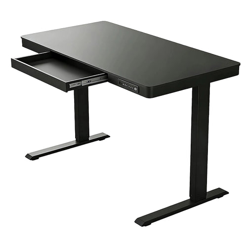 Electric Standing Desk 120x60cm Black Glass with Drawer & Wireless Charger