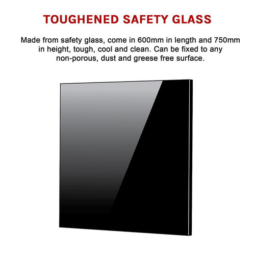 Toughened 60 x 75cm Black Glass Kitchen Splashback