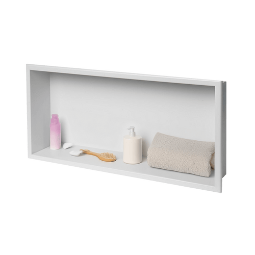 641 x 336 x 101mm Shower Niche Single Shelf Organizer No Tile Needed in White Finish