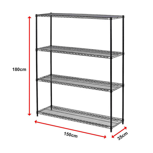 Modular Wire Storage Shelf 1500 x 350 x 1800mm Steel Shelving - Baking Black Technology