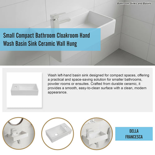 Wall Hung Hand Wash Basin – Small Ceramic Sink for Cloakroom, Toilet & Compact Bathrooms