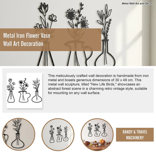 Metal Iron Flower Vase Wall Art Decoration