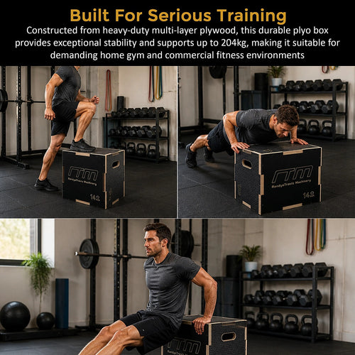 3 in 1 Wooden Plyometric Jump Box 16 14 12 Inch Anti-Slip Plyo Box for Home Gym, CrossFit & Fitness Training