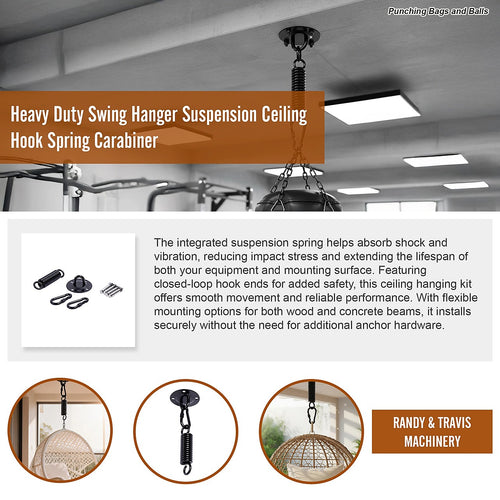 Heavy Duty Swing Hanger Suspension Ceiling Hook with Spring & Carabiner
