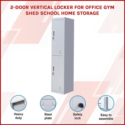 2-Door Grey Locker Cabinet Standard Lock with 2 Keys – Secure & Durable