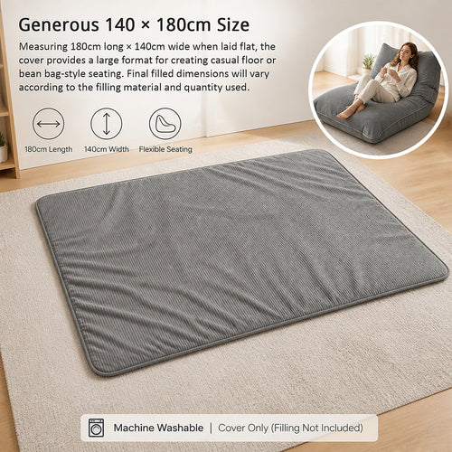3 in 1 Bean Bag Cover No Filling Grey Corduroy 140 x 180cm